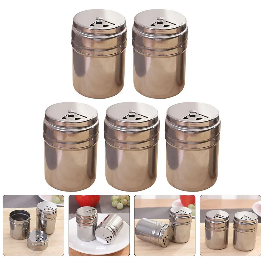 5Pcs Stainless Steel Kitchen Seasoning Jars Set Spice Containers Salt Pepper Sugar Storage Reusable Spice Jars