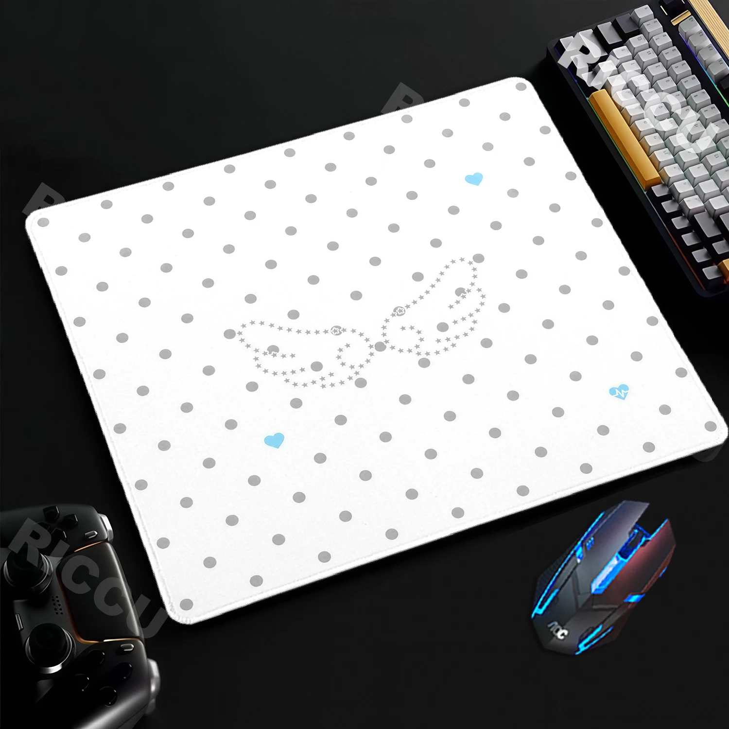 Mouse Pad Korean Ins Style Mousepad Pink Angel Wings Polka Dots Office Desk Mat Protector Rug Kawaii Aesthetic Decorat Deskpad view 2