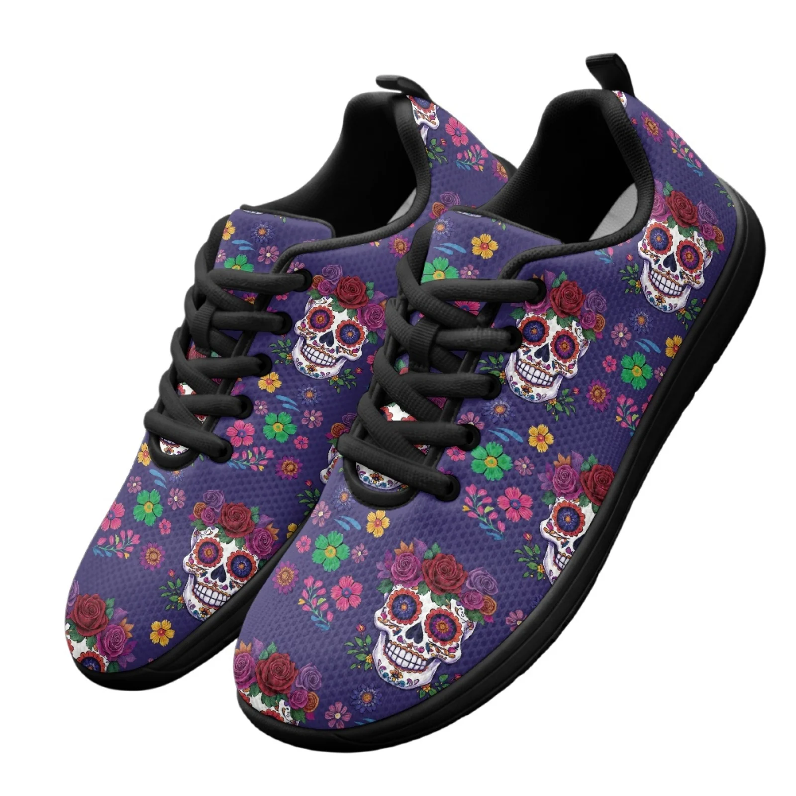 PENSTROLL Floral Sugar Skull Lightweight Walking Sneakers Barefoot Shoes for Men Breathable Sport Shoes