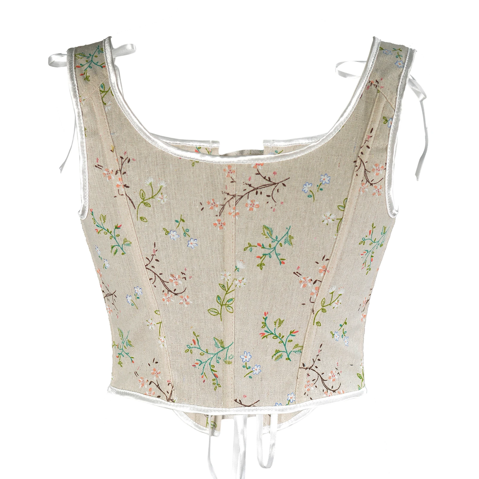 y2k Women Chic Bandage Floral Corset Vintage Camisole Flower Embroidery Pattern Tight Vest Drawstring Crop Top Suspender Corset