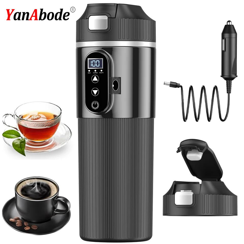 12V/24V 500ml Electric Car Heating Thermal Cup Camping Travel Heated Water Coffee Milk Kettle Stainless Steel Thermal Mug Bottle