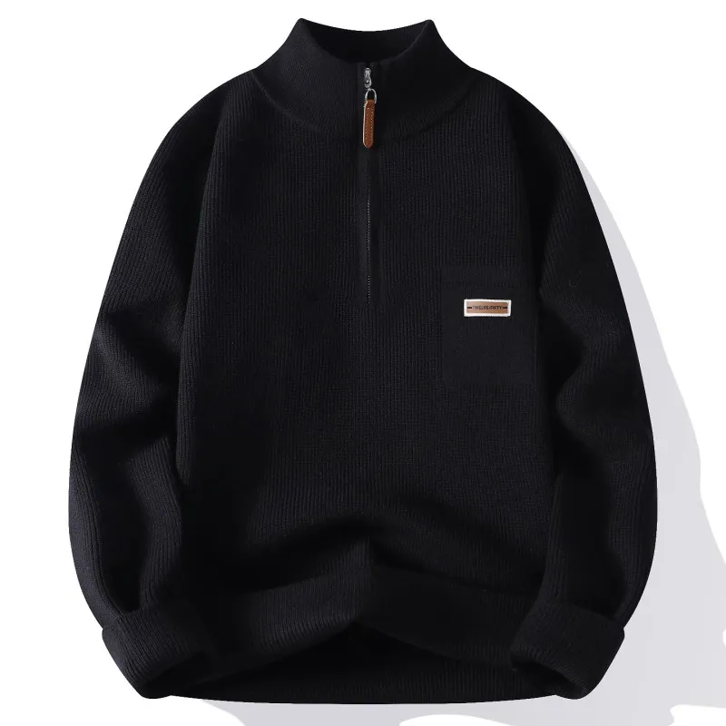 

Осенне-зимний повседневный универсальный вязаный свитер для подростков и мужчин: модный свитер с воротником-стойкой на молнии до середины груди, теплый топ