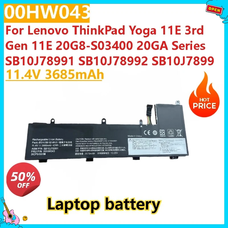 

Совершенно новый сменный аккумулятор для ноутбука 00HW043 11,4 В 3685 мАч для Lenovo ThinkPad Yoga 11E 3-го поколения 11E 20G8-S03400 20GA Series
