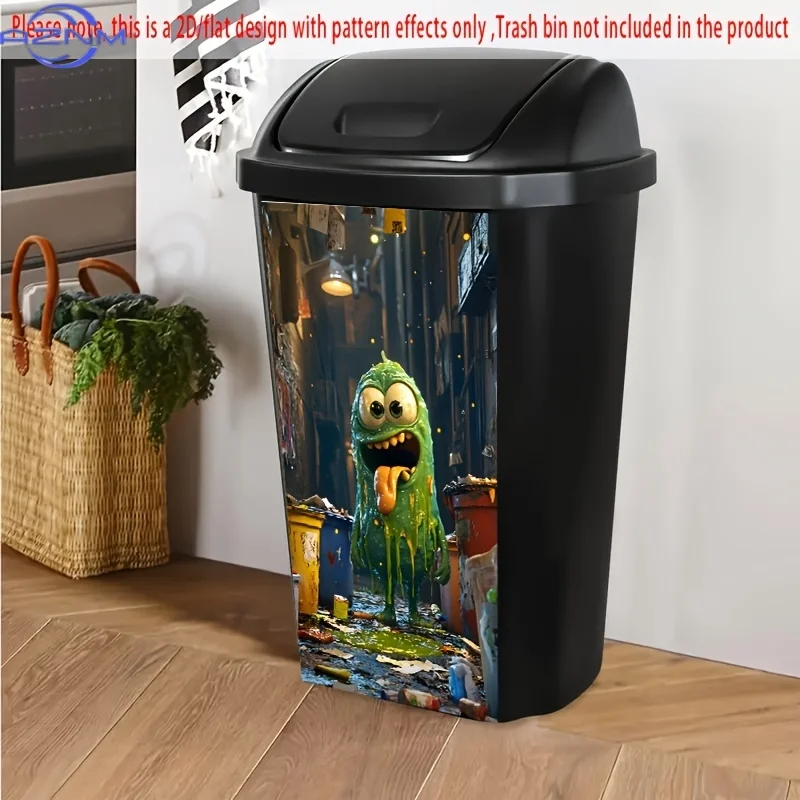 A Yellow Monster Trash Can Sticker, a Fun And Creative Decoration Suitable for Trash Cans, Walls, And Kitchen Decor view 5
