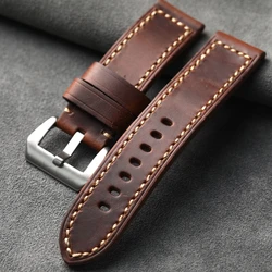 Handmade Layer Cowhide Leather Strap Suitable For Bronze Watchband 20 22 24 26MM Thickened sSoft Leather Retro Style Men Bracele