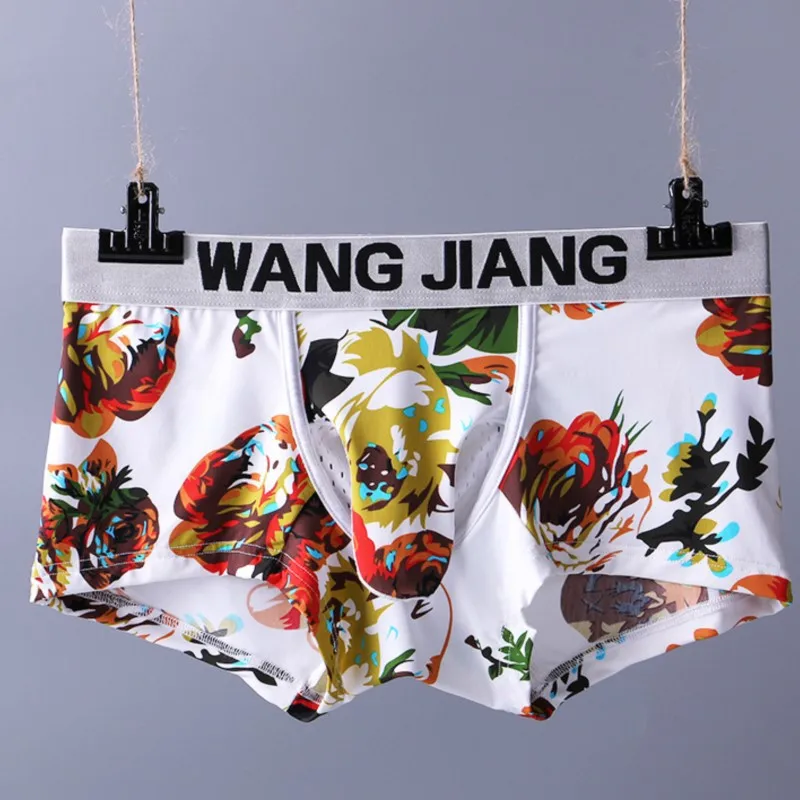 

Mens Wangjiang Underwear Ice Silk Boxer Shorts Elephant Print U Pouch Mesh Breathable Sexy Separate Underpants Ropa Interior