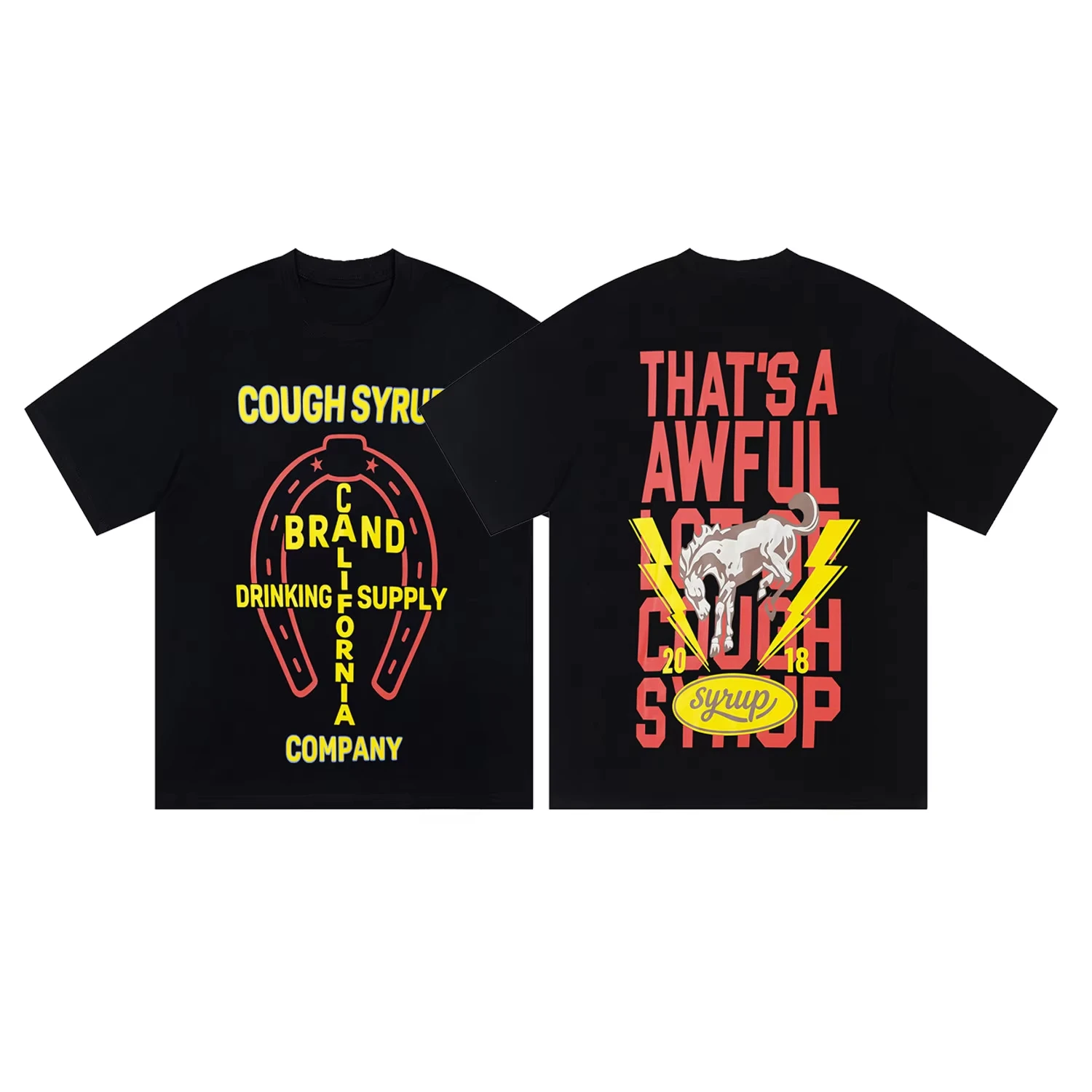 2026 Summer THAT. SA AWFUL LOT OF COUGH SYRUP Cotton Tees Graphic Printing High-end Luxury Unisex Style Both of Men and Women