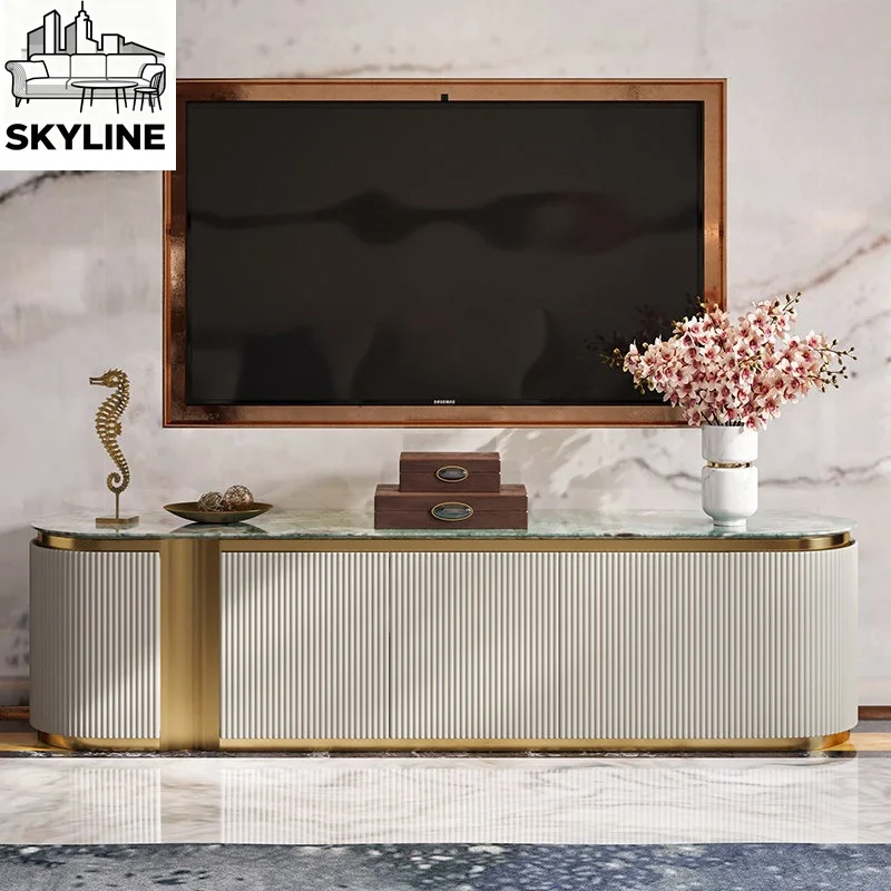 Post-Modern Marble TV Stand Set, Luxury Coffee Table Combo for Large Living Room