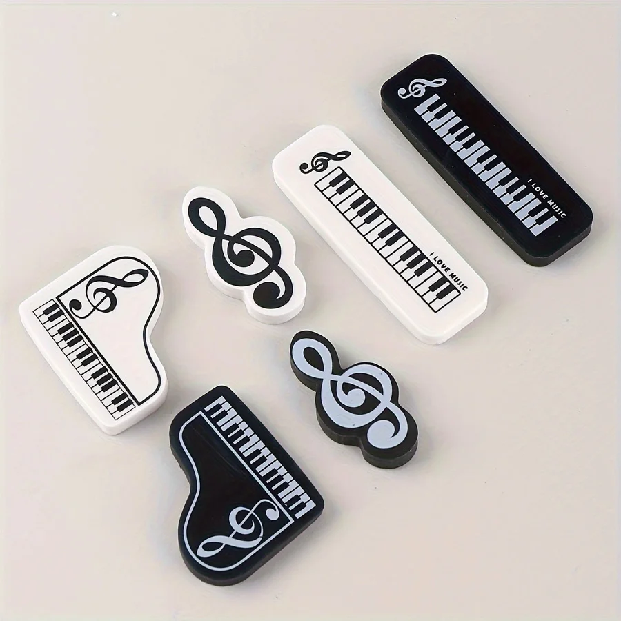 3pcs  music creative erasers, black and white random,  for student rewards, gifts for classmates and friends, teacher rewards.