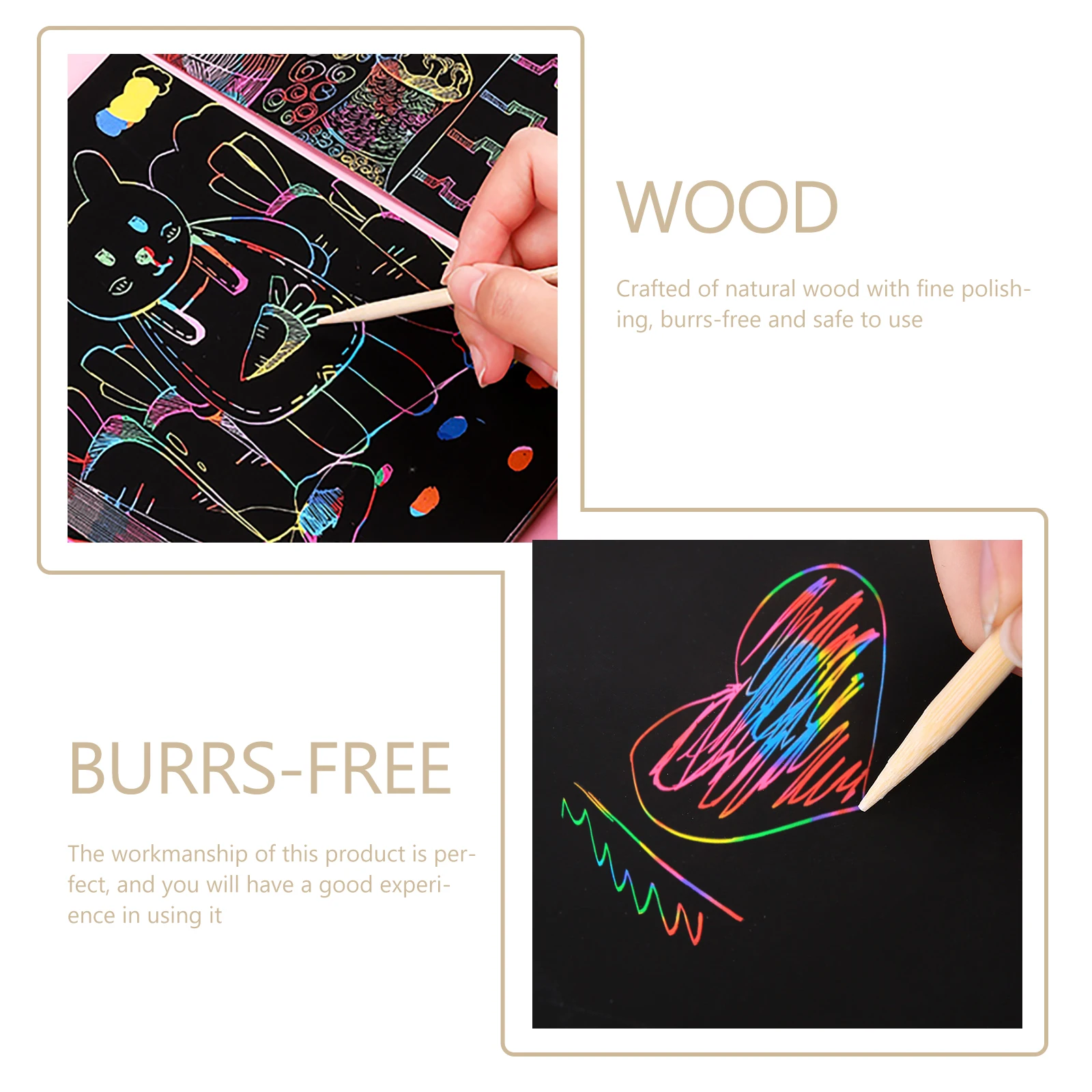 

100pcs Wooden Stylus For Scratch Painting Natural Wood Diy Art Pens Light Brown Scratch Tools Kids Drawing Supplies