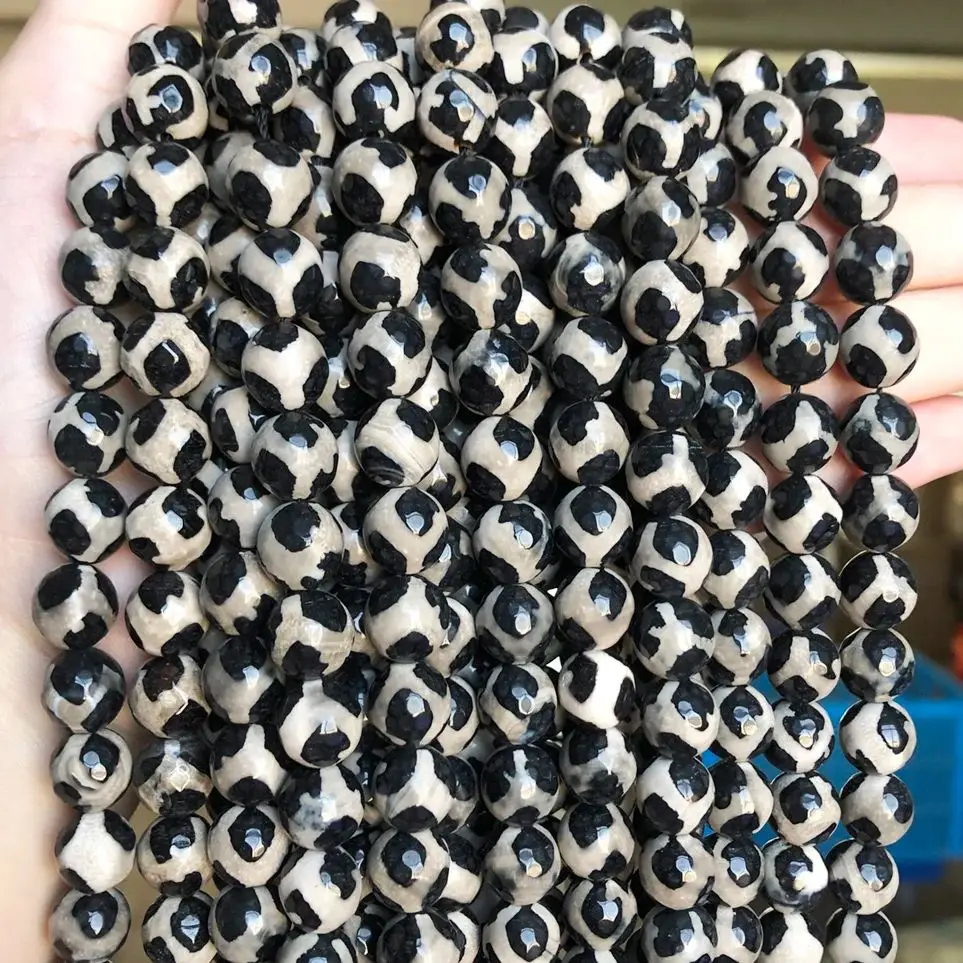 Natural Stone Faceted Black Tibetan Mystical Old Onyx Spherical Beads For Jewelry Making DIY Bracelets Necklaces 6/8/10MM 15''