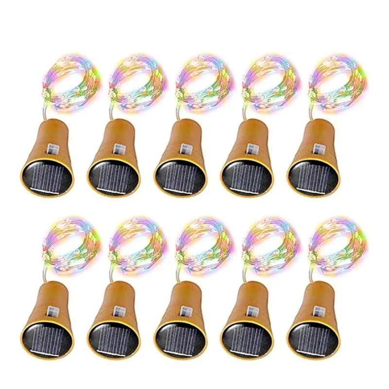 CQMF-10Pcs Solar Wine Bottle String Light 10LED Solar Fairy Lights Cork Shape Holiday Lamp Wedding Party Garden Decor