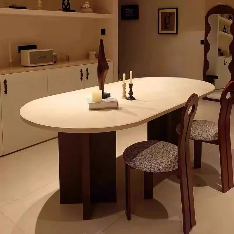 

Nordic oval solid wood dining table and chairs cream style home dining table designer negotiation table desk medieval island