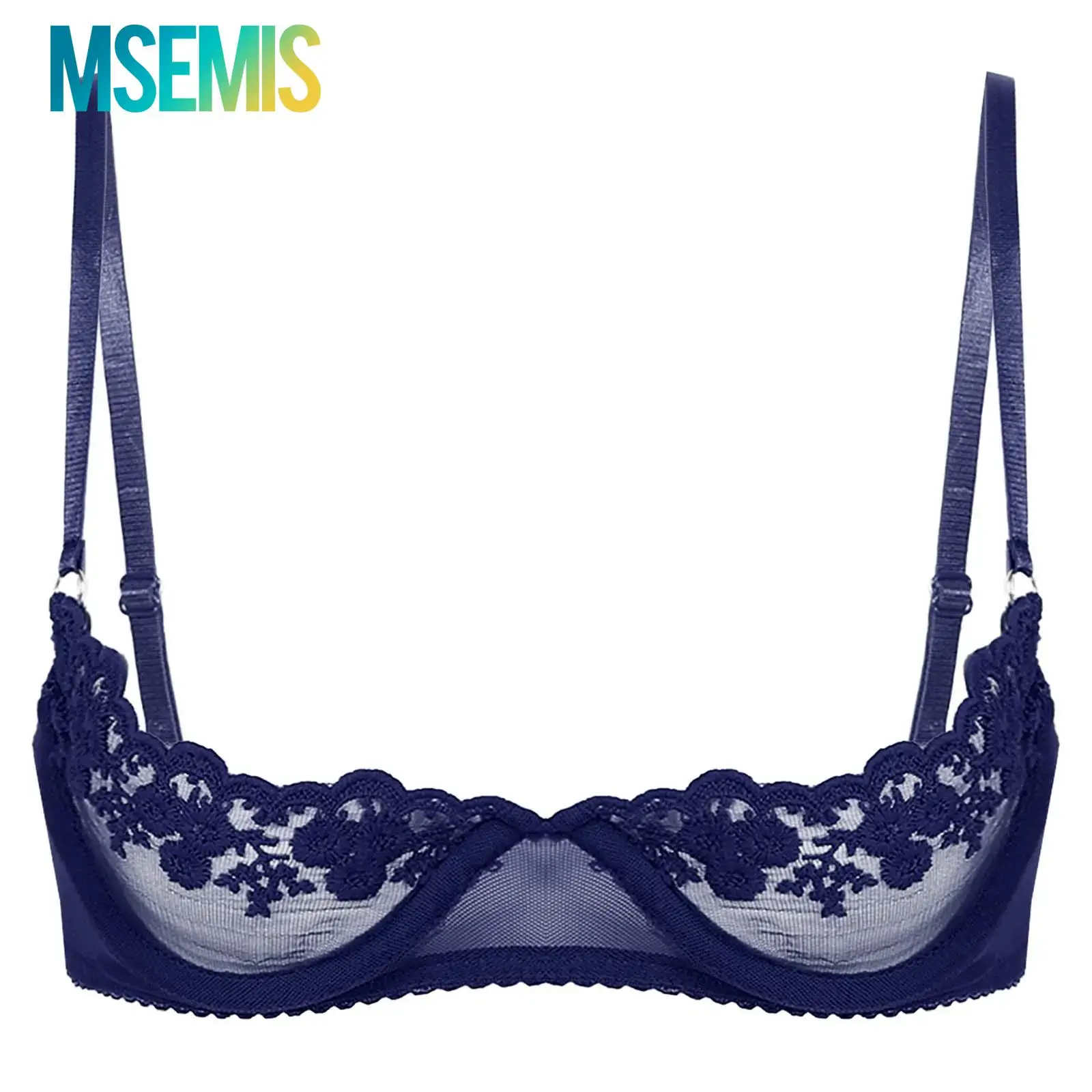 Womens Lingerie Sheer Floral Lace Underwired Open Breast Exposed Hot Bra Open Chest Bra Tops Unlined Cupless Brassiere Underwear