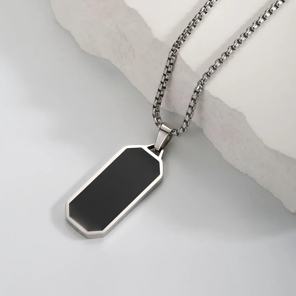 1 قطعة الرجال الموضة الفولاذ المقاوم للصدأ بساطتها الأسود المينا مربع قلادة قلادة للرجال بسيط مستطيل قلادة رجل مجوهرات