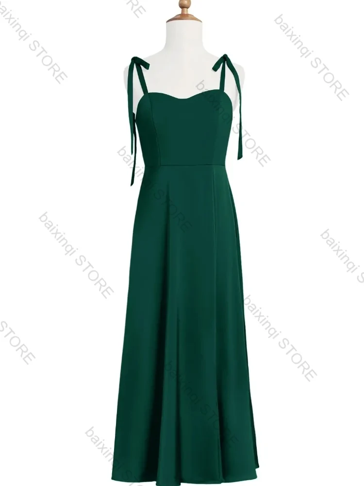 

Green Flower Girl Dress Satin Suspenders Can Custom Color Long Skirt Sale Low Price Child Birthday Elegant Evening Party Dresses