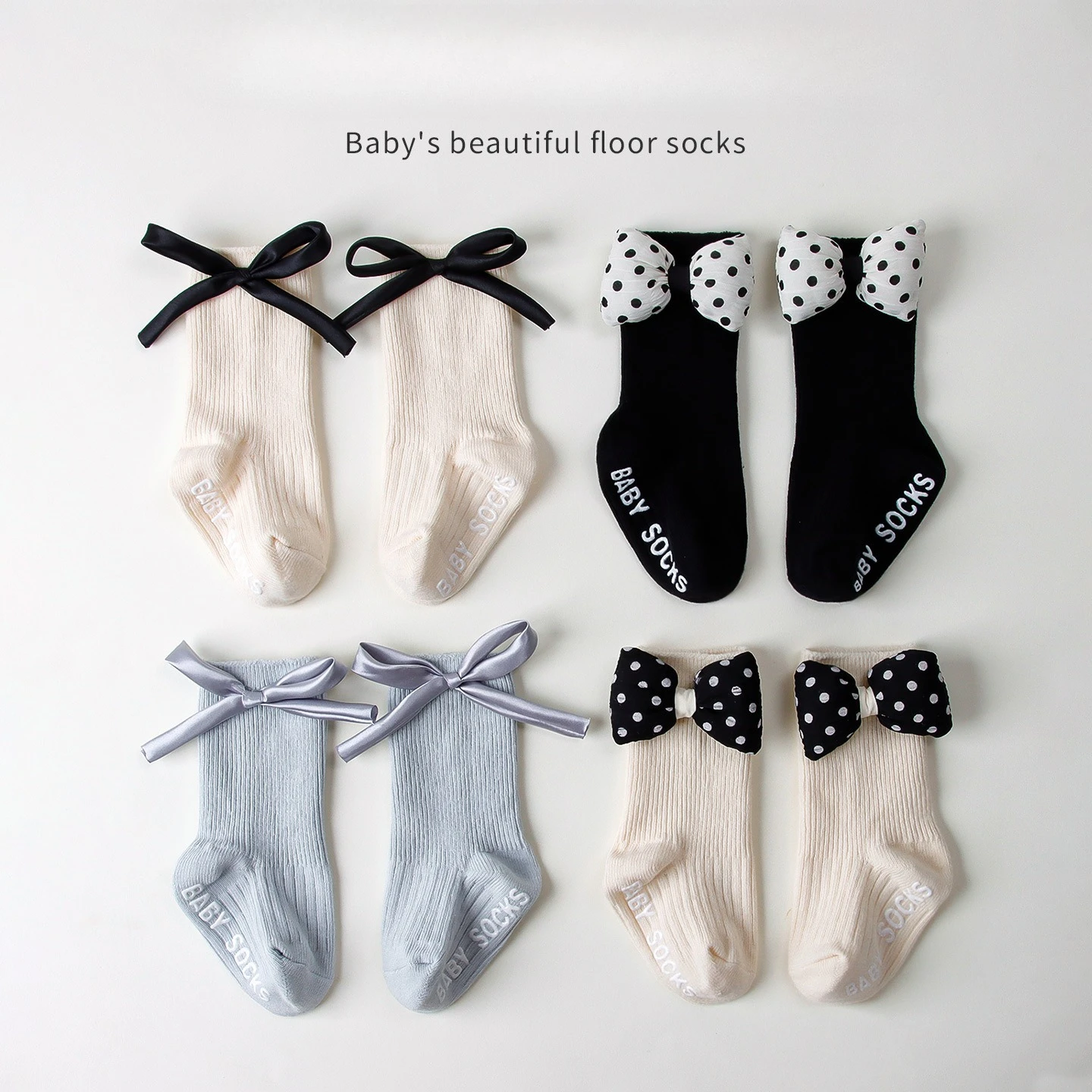 Sweet Cute Bow Baby Girls Knitted Socks Spring Autumn Soft Cotton Floor Socks Infant Kids Newborn Cute Cartoon Middle Tube Socks
