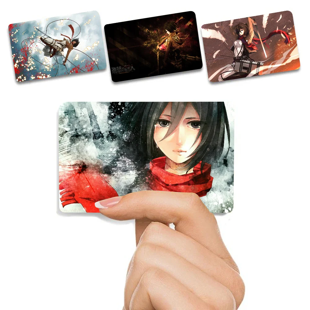 Mikasa Ackerman Attack On Titan Anime 1 juego de 4 Uds carcasa divertida película adhesiva ultrafina que no se decolora para tarjeta de crédito de débito