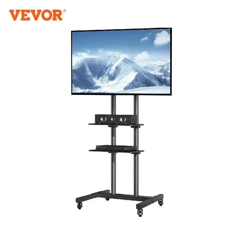 VEVOR Mobile TV Stand Height Adjustable TV Stand with Wheels Double Tray for Audio-Visual Devices Rolling TV Stand for Bedroom