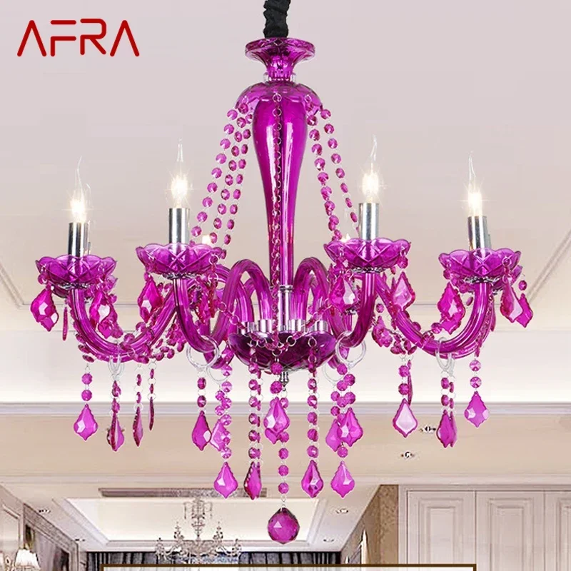 

AFRA European Style Crystal Pendent Lamp Purple Candle Lamp Luxurious Living Room Restaurant Bedroom Girls' Room Chandelier