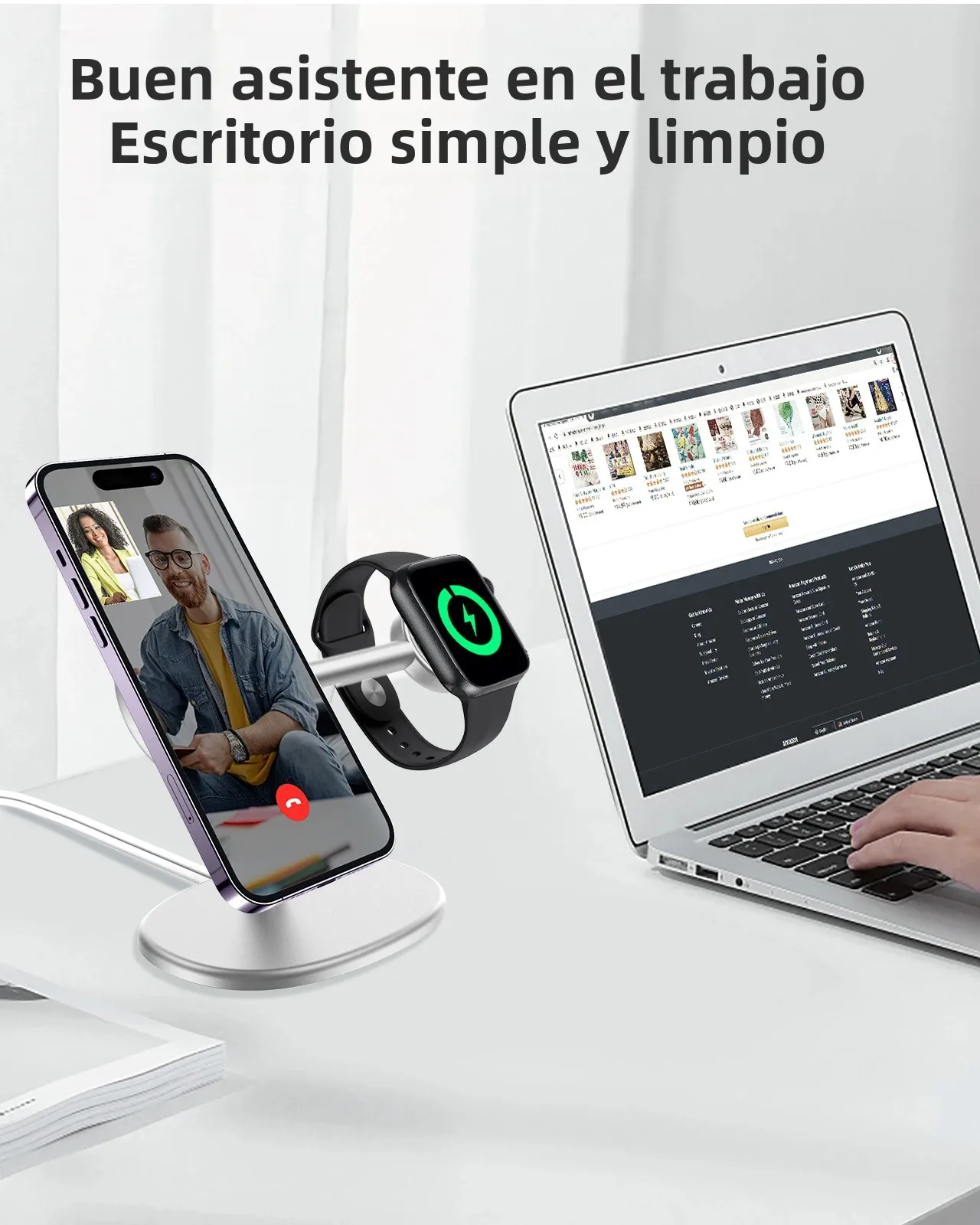 Soporte de Escritorio 2 en 1 EWA para Teléfono y Cargador Magsafe para iPhone 16~12 y Apple Watch Series (Cargador no Incluido)