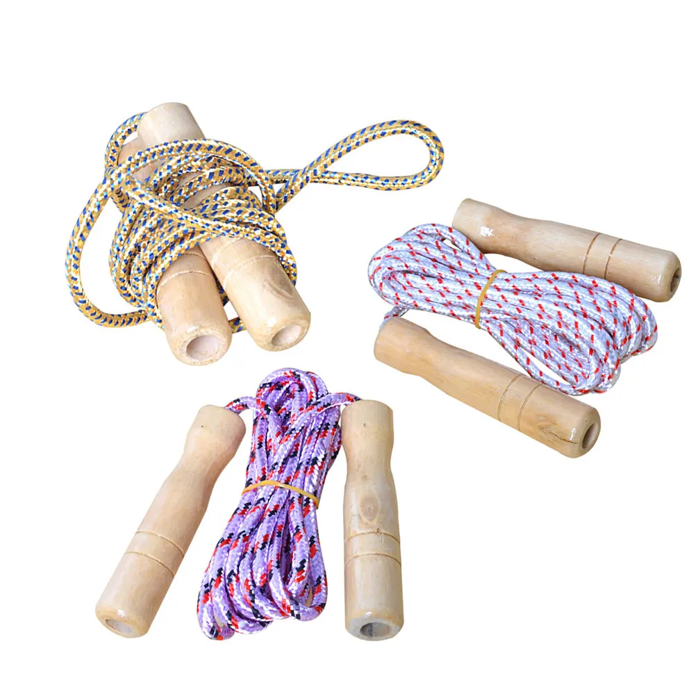 

3 PCS Wooden Handle Skipping Rope Exercise Ropes Aldult Bamboo Child
