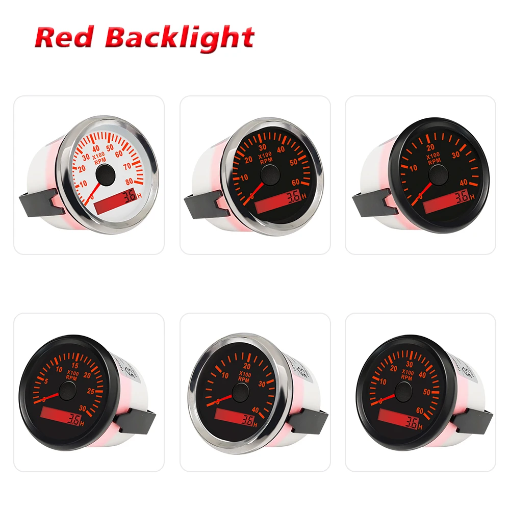 52mm Tachometer RPM Gauge 0-3000RPM 0-4000RPM 0-6000RPM 0-8000RPM with Red Backlight for Truck Boat Universal Waterproof 9-32V