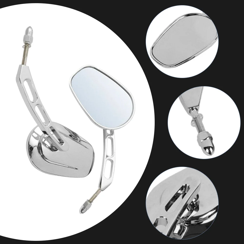 Pair Chrome Motorcycle Universal 8mm Rear View Side Mirrors For Harley-Davidson Street Glide Road King Fatboy