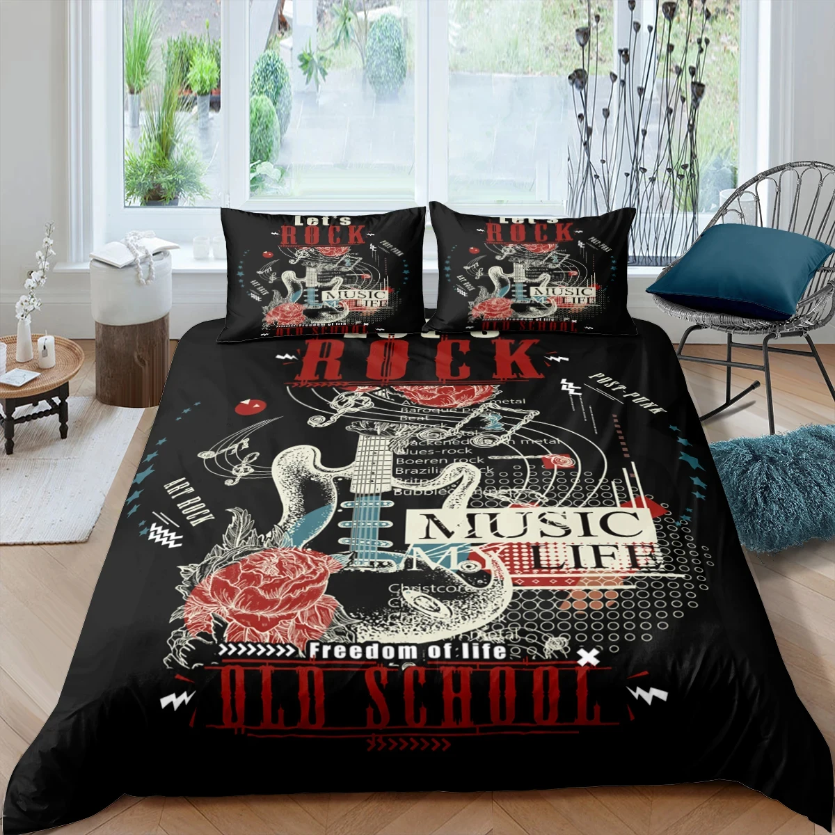 Rock Music King Queen Duvet Cover Electric Guitar Punk Style Bedding Set Youth Fashion Hip Hop 2/3pcs Polyester Comforter Cover