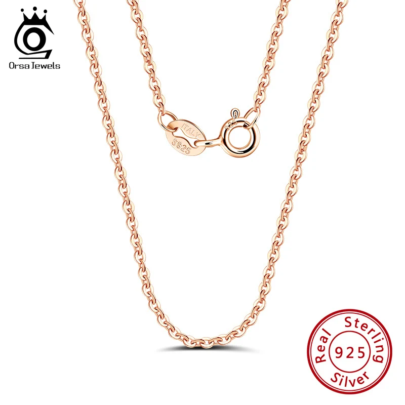 ORSA JEWELS Włoski łańcuszek na szyję ze srebra próby 925, kolor różowego złota, łańcuszek typu cable o grubości 1.0mm, srebrna biżuteria SC06-R