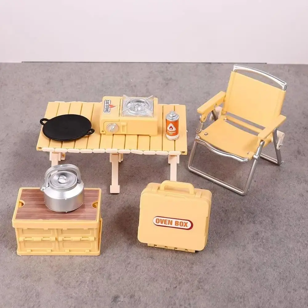 Simulation Model Miniature Camping Picnic Set Pretend Play Early Education Folding Chair Gas Stoves Model 1:12 Dollhouse Kawaii