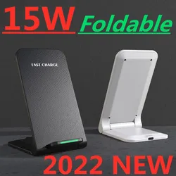 15W Foldable Wireless Charger Stand Pad Fast Charging for iPhone 14 13 12 11 XS XR 8 Samsung S21 S20 S8 Huawei Qucik Charger