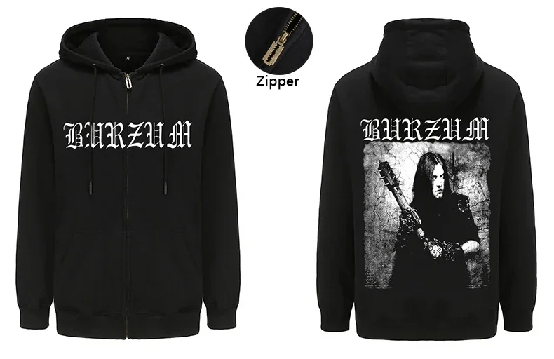 Heavy Mental Band Burzum Hoodies Mens/women Long Sleeve Zip-up Hoody Tops Music Graphic Harajuku Streetwear Zipper Hooded Tops