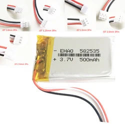 3.7V 500mAh Lipo Polymer Lithium Rechargeable Battery JST 3pin Plug 1.0/1.25/1.5/2.0/2.5mm for MP3 GPS Bluetooth Headset 582535