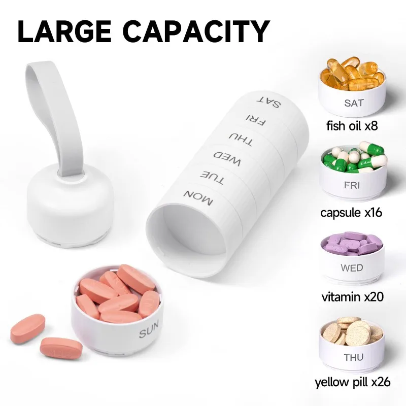 Compact Portable Stackable 7 Day Weekly Pill Organizer Mini Medicine Travel Box with Divided Storage Compartments for Daily Use