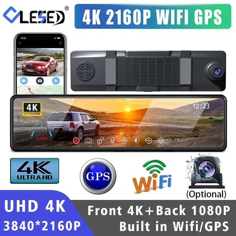 UHD 4K 3840*2160P Car Dvr GPS WIFI Mirror Dash Cam Dual Lens Dashcam IPS Screen Car Camera Drive Recorder Stream RearView Mirror