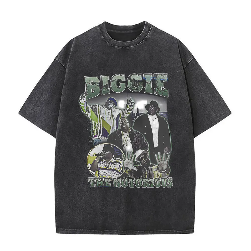 

Rapper The Notorious Big Biggie Smalls Graphic Washed T-shirt Men Women Hip Hop Oversized Vintage Tshirt Male Fleece Cotton Tees