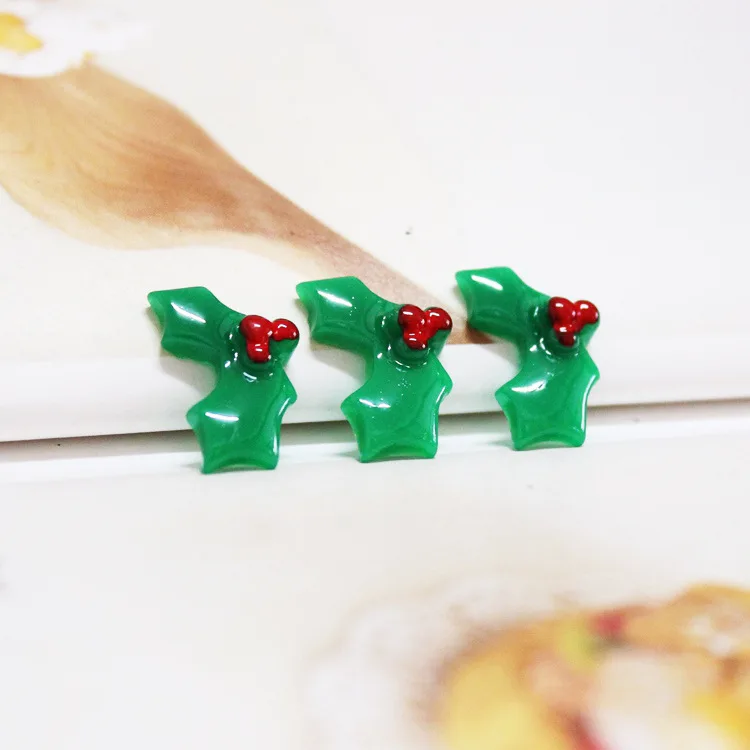 10pcs Resin Mini Christmas Holly Leaves Miniature Craft Supplies Flatback Miniature Kawaii Diy Cabochon Scrapbooking Accessories