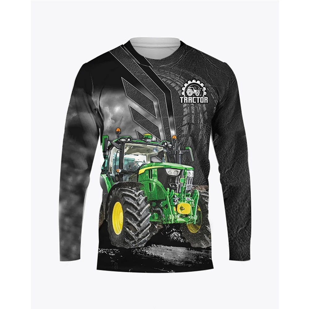 Farm Tractor Pattern 3D Print Autumn Men's O-Neck T-shirt Casual Long Sleeve Oversized Pullover Fashion Streetwear Men Clothing