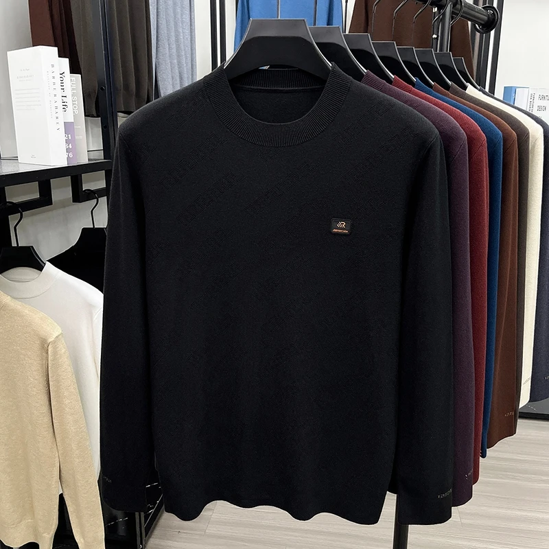 Modischer, trendiger Herren-Strickpullover mit Rundhalsausschnitt in Uni-Farbe, hautfreundlich, langärmelig, für Herbst und Winter, Business-Casual-Herrenbekleidung – Detail 13