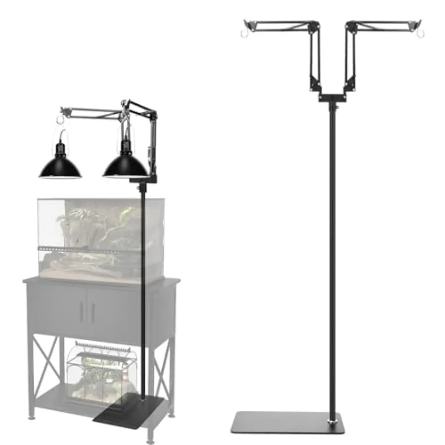 

Dual Reptile Lamp Stand15.7-74.3 Inch Height Adjustable Reptile Light Stand 360°Rotatable Flexible Arms Heat Lamp Stand for Rep