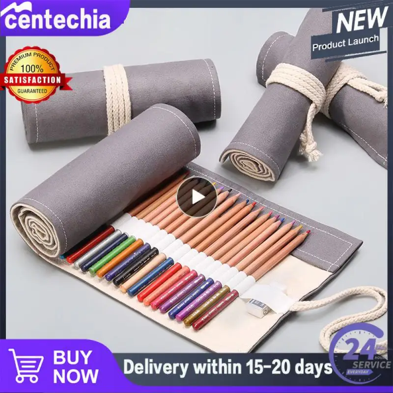 Pen 12 Holes Elastic Socket Has Many Uses Save Space Firm Thread Pencil Case Storage Bag Grey Canvas Material Holes