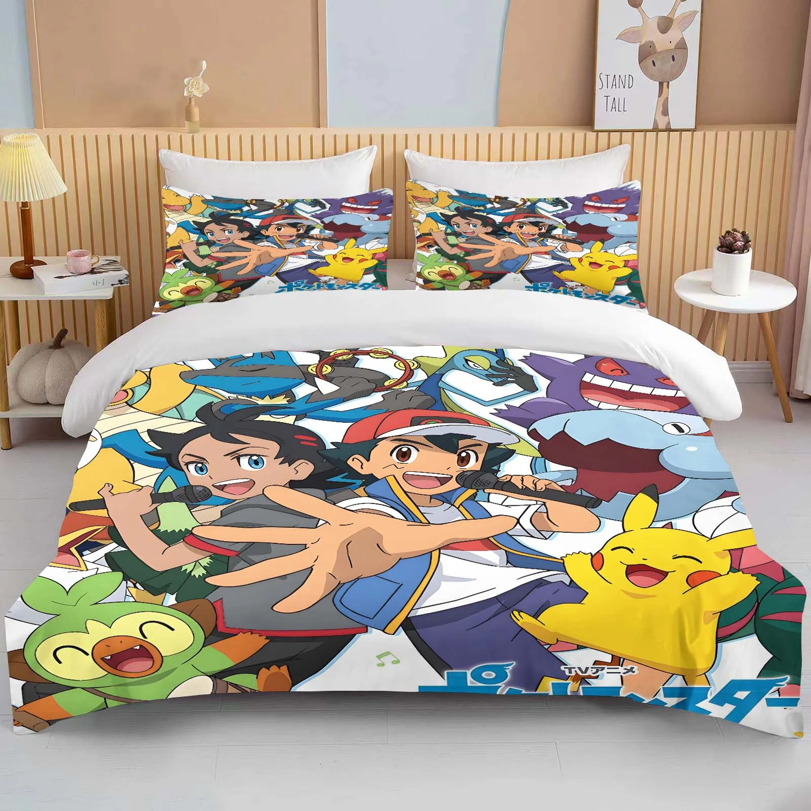 Imagem -02 - Pokémon Pikachu Impresso Bedding Conjunto para Adultos Quarto Duvet Microfiber Bed Cover Anime Cartoon Fronha 10 Tamanhos