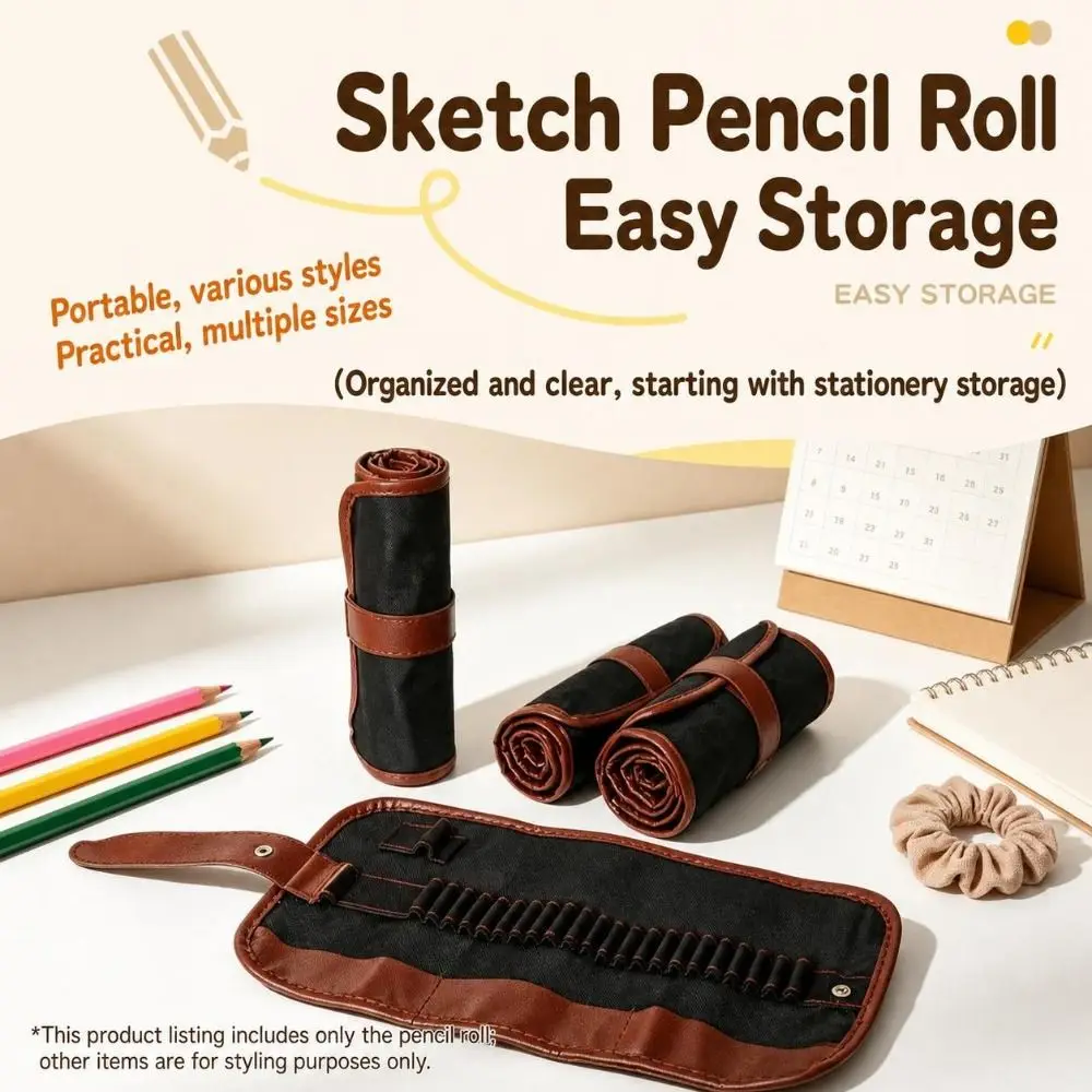24/36/48/72 Slots Roll Up Pencil Case Large Capacity PU Leather Pencil Curtain Straps Design Pencil Organizer
