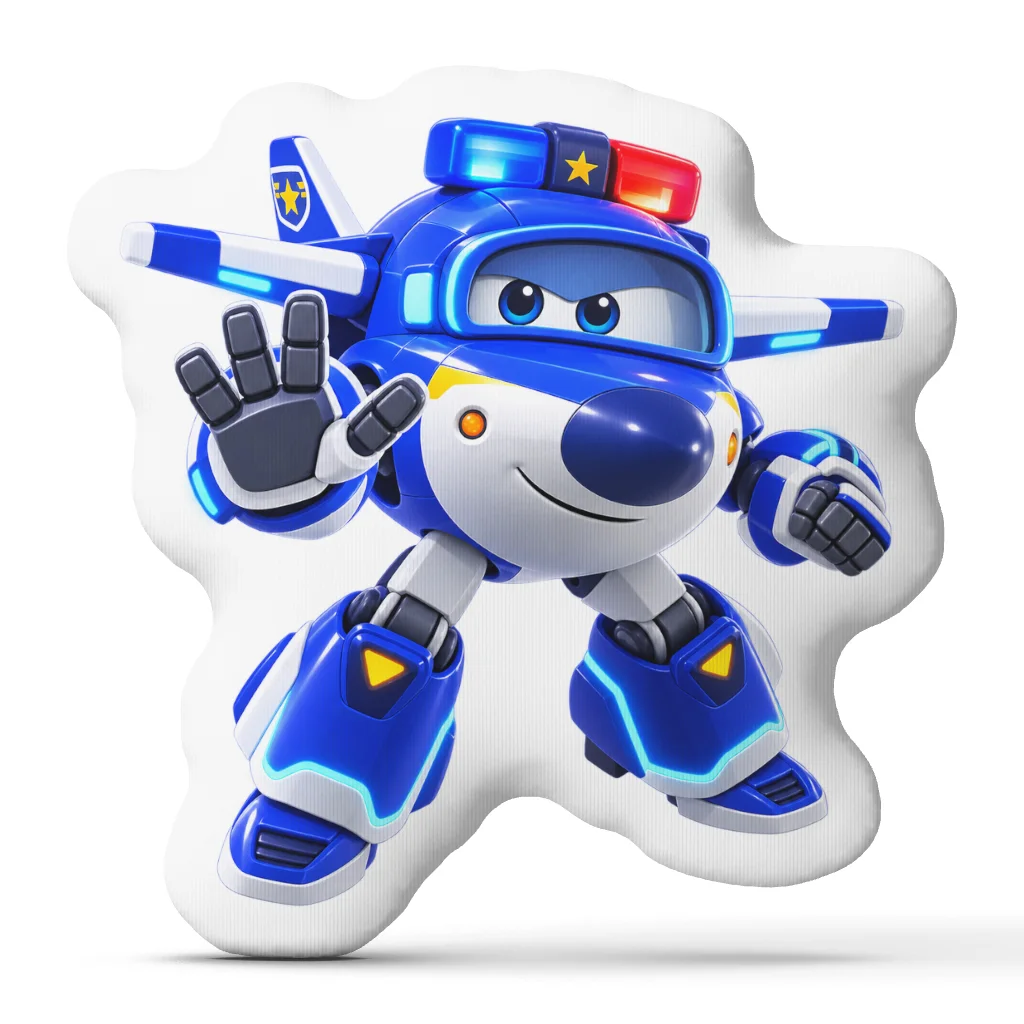 Blue Police Robot Airplane Shaped Pillow Stuffed Cushion Throw Pillow for Kids Bedroom Sofa Home Decor Playroom Birthday Gift