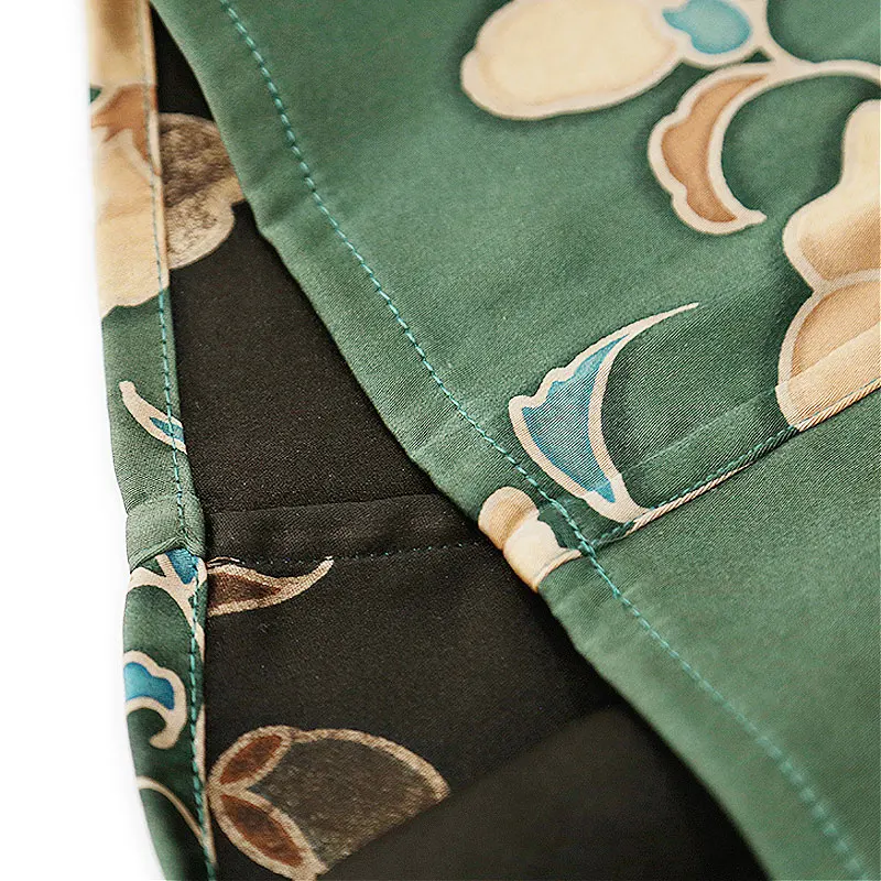 Birdtree-calças femininas elegantes de gaze regada de seda 60mm, estampa de cintura elástica, calças retrô casuais de pernas largas, outono 2025 novo b57890cc