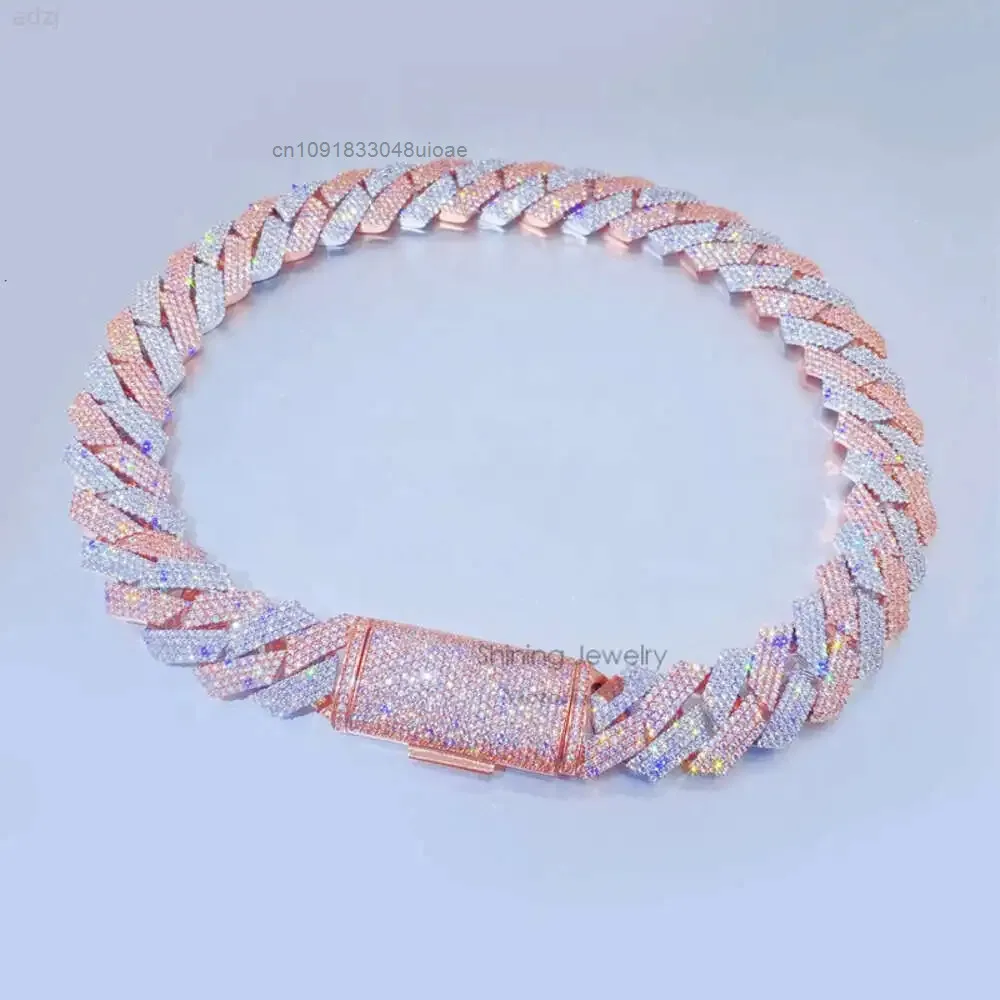 

Rose Gold Two Tone Plated 20mm 4 Links Iced Out Diamond Moissanite Miami Cuban