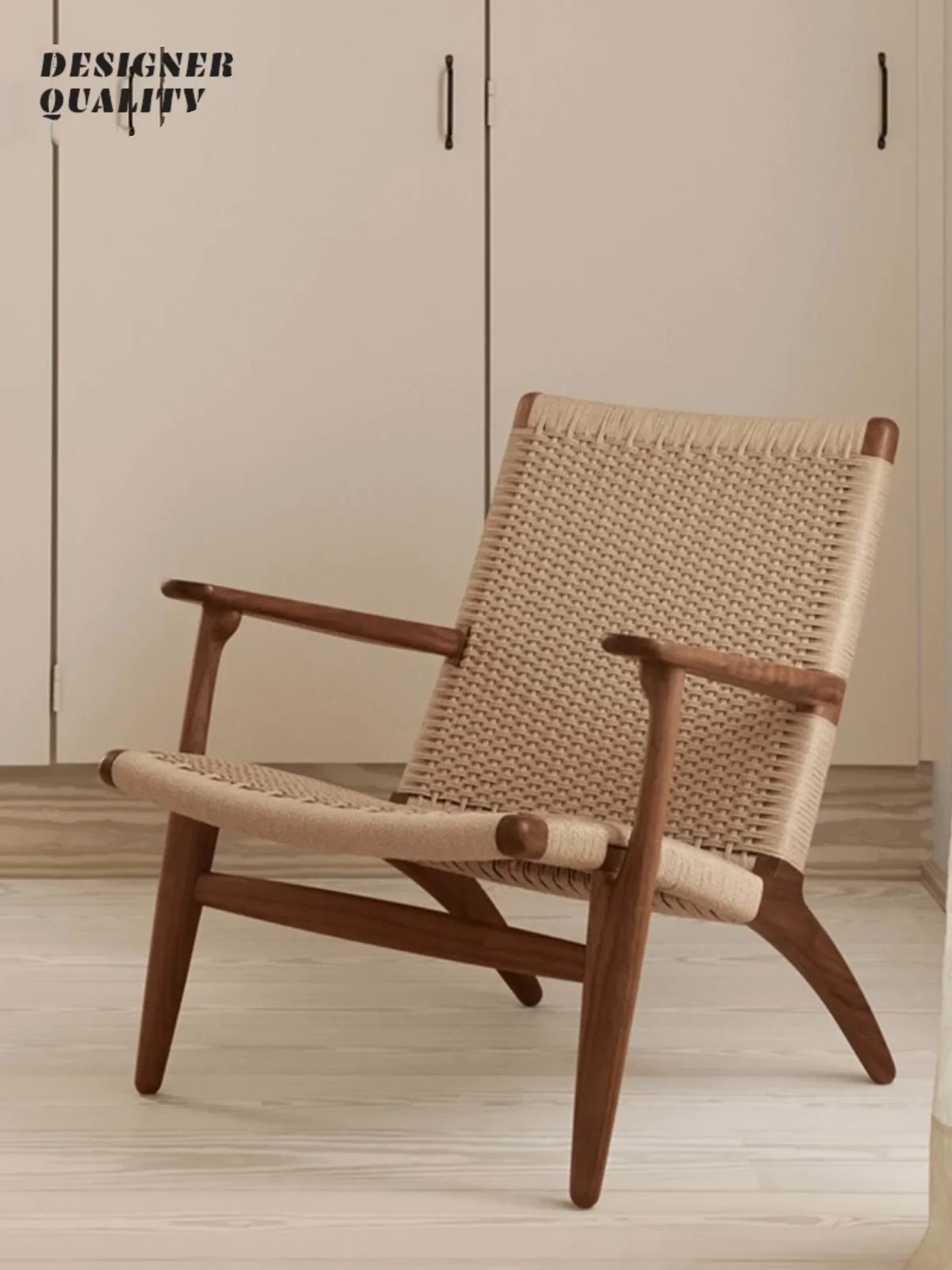 Woven rattan chair single living room casual solid wood simple Japanese backrest armchair balcony chair