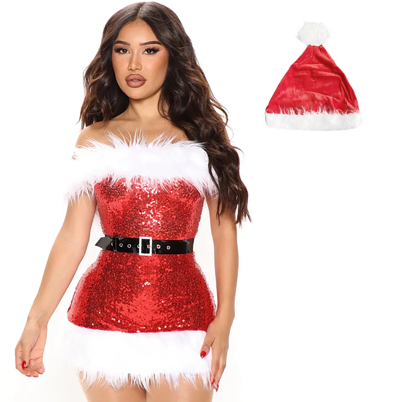 Christmas Red Sexy Feather Mini Dress Women Sleeveless Off Shoulder Bodycon Dresses High Waist New Year Party Xmas Costume