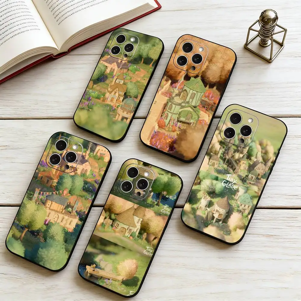 Funda para Teléfono con Diseño de Juego Tiny Glade para iPhone 17, 16, 15, 14, 13, 12, 11 Plus, Pro Max, XS, Cubierta de Silicona Suave Negra